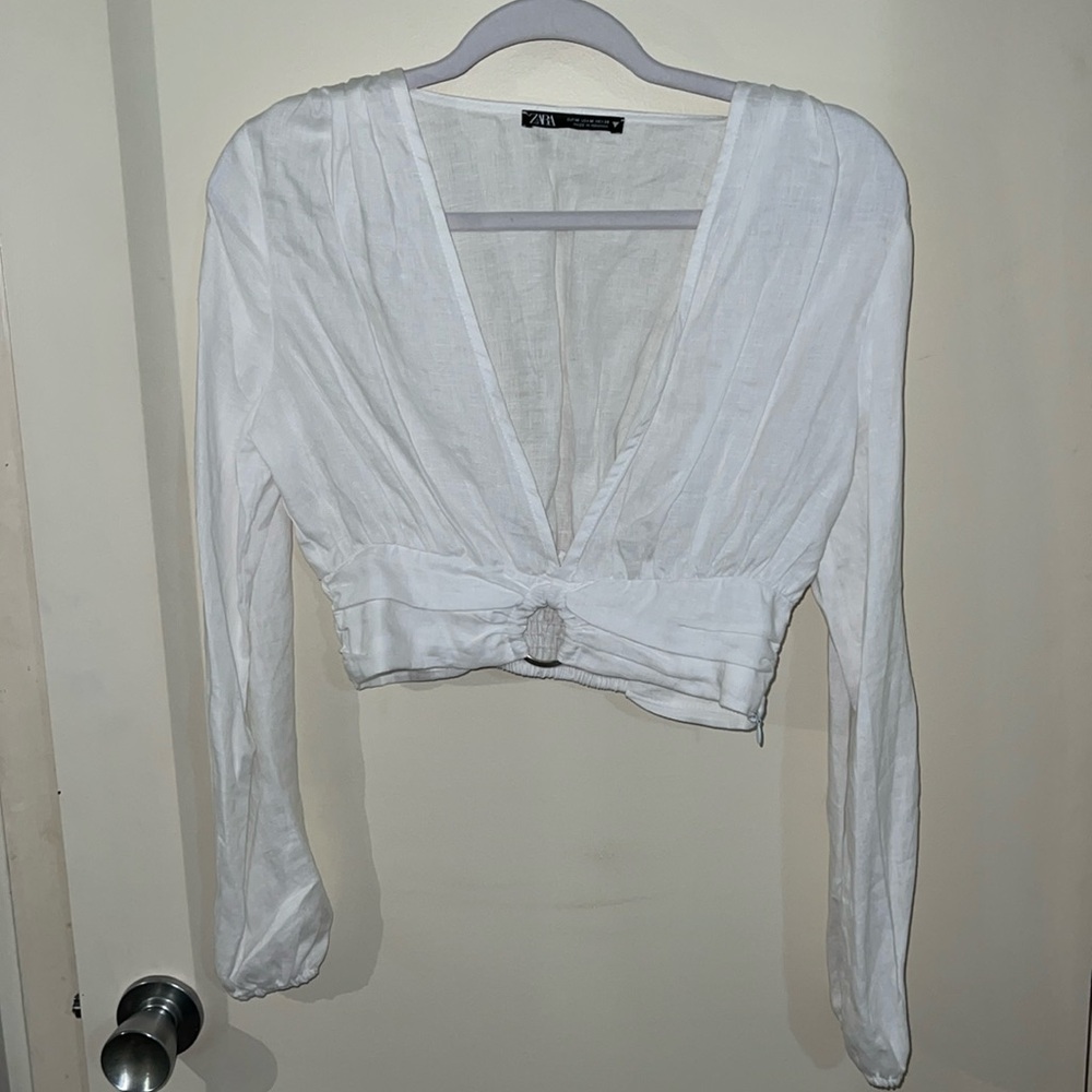 Zara white linen crop top M